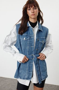 Trendyol Blue Belted Oversize Denim Vest