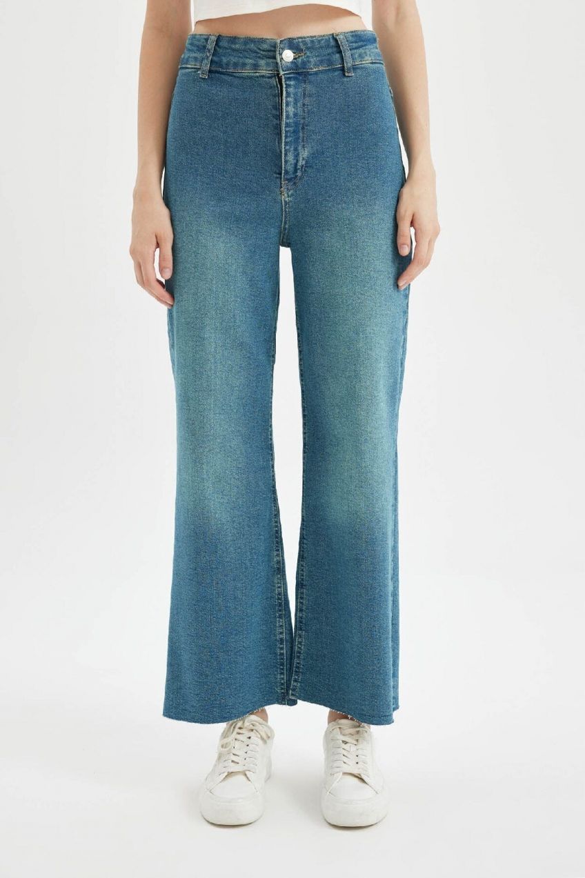 DEFACTO Culotte High Waist Ankle Length Jean Washed Trousers