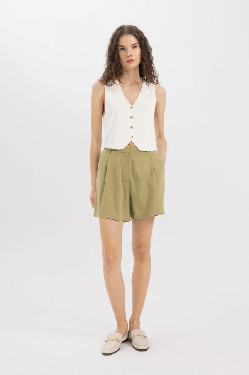 DEFACTO High Waist Cropped Linen Blend Shorts