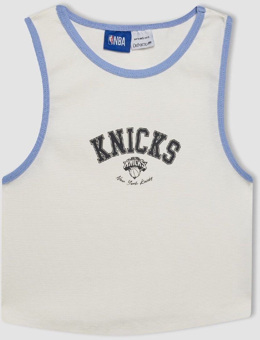 DeFactoFit NBA New York Knicks Crop Crew Neck Rib Tank Top