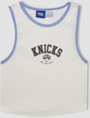 DeFactoFit NBA New York Knicks Crop Crew Neck Rib Tank Top