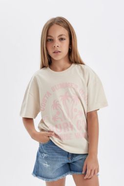 DEFACTO Girl's Relax Fit Printed Short Sleeve T-Shirt