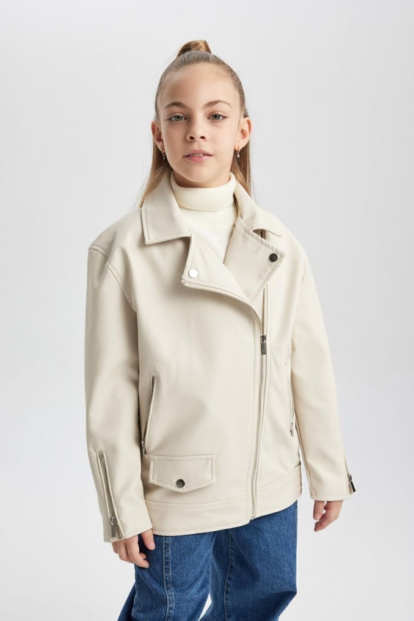 DEFACTO Girl's Water Repellent Jacket Collar Coat