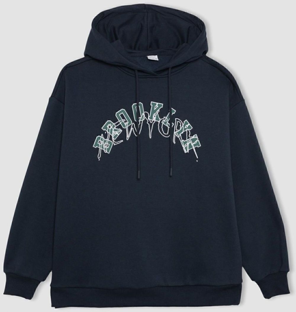 DEFACTO Fit Oversize Fit Printed Hooded Thick Sports Sweatshirt