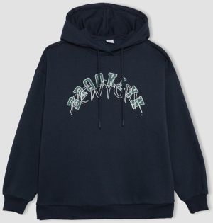 DEFACTO Fit Oversize Fit Printed Hooded Thick Sports Sweatshirt