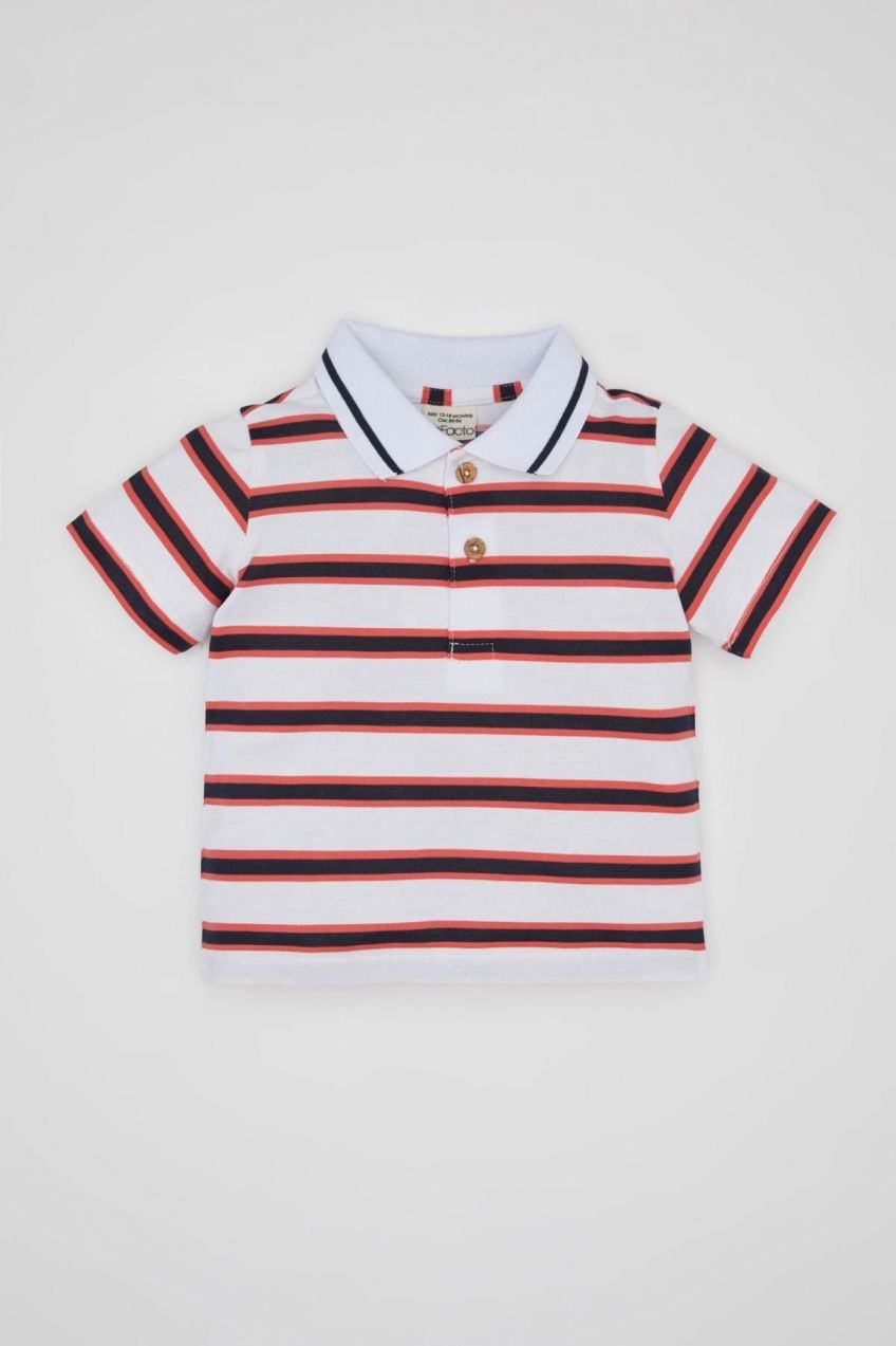 DEFACTO Baby Boy Striped Pique Short Sleeve Polo T-Shirt