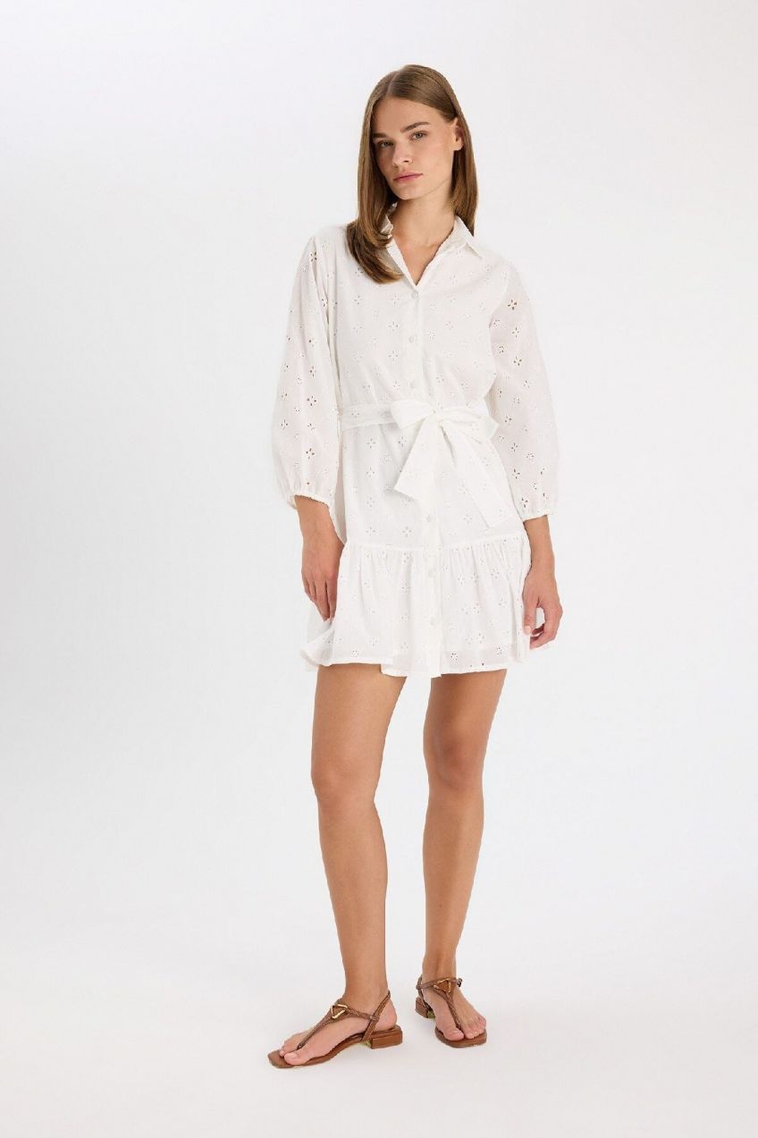 DEFACTO Shirt Collar Voile Long Sleeve Midi Dress