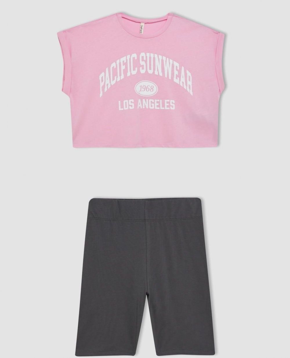 DEFACTO Girl's Printed Short Sleeve T-Shirt and Tights 2-Piece Set