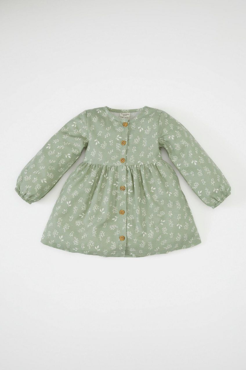 DEFACTO Baby Girl Floral Long Sleeve Twill Dress