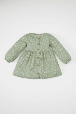 DEFACTO Baby Girl Floral Long Sleeve Twill Dress