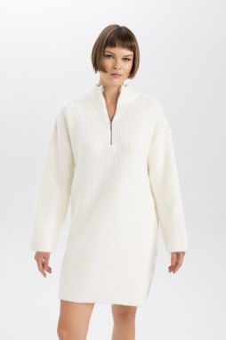 DEFACTO Relax Fit Zipper Collar Thessaloniki Fabric Long Sleeve Dress