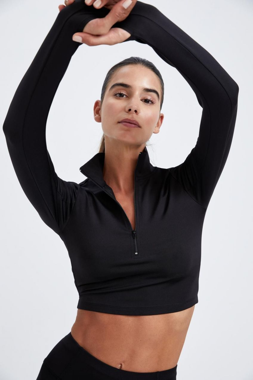 DEFACTO Fit Slim Fit High Neck Half Zipper Long Sleeve T-Shirt