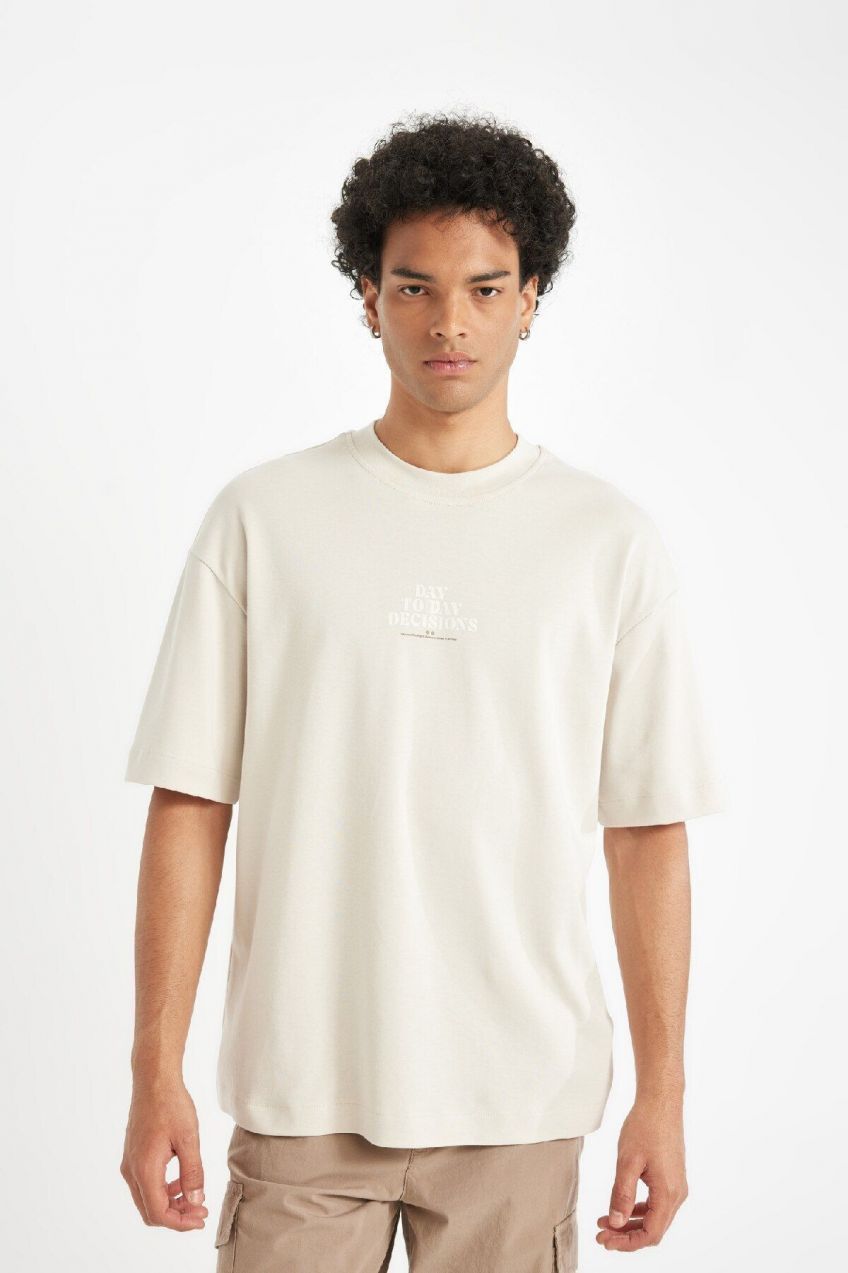DEFACTO Boxy Fit Crew Neck Printed Heavy Fabric Short Sleeve T-Shirt