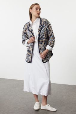 Trendyol Navy Blue Textured Oversize Seasonal Bomber Jacket
