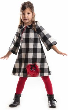 Denokids Pompom Girl Child Black White Plaid Long Sleeve Winter Dress