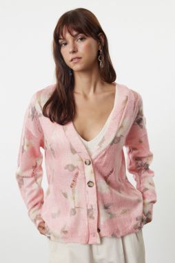 Trendyol Pink Printed Detailed Knitwear Cardigan