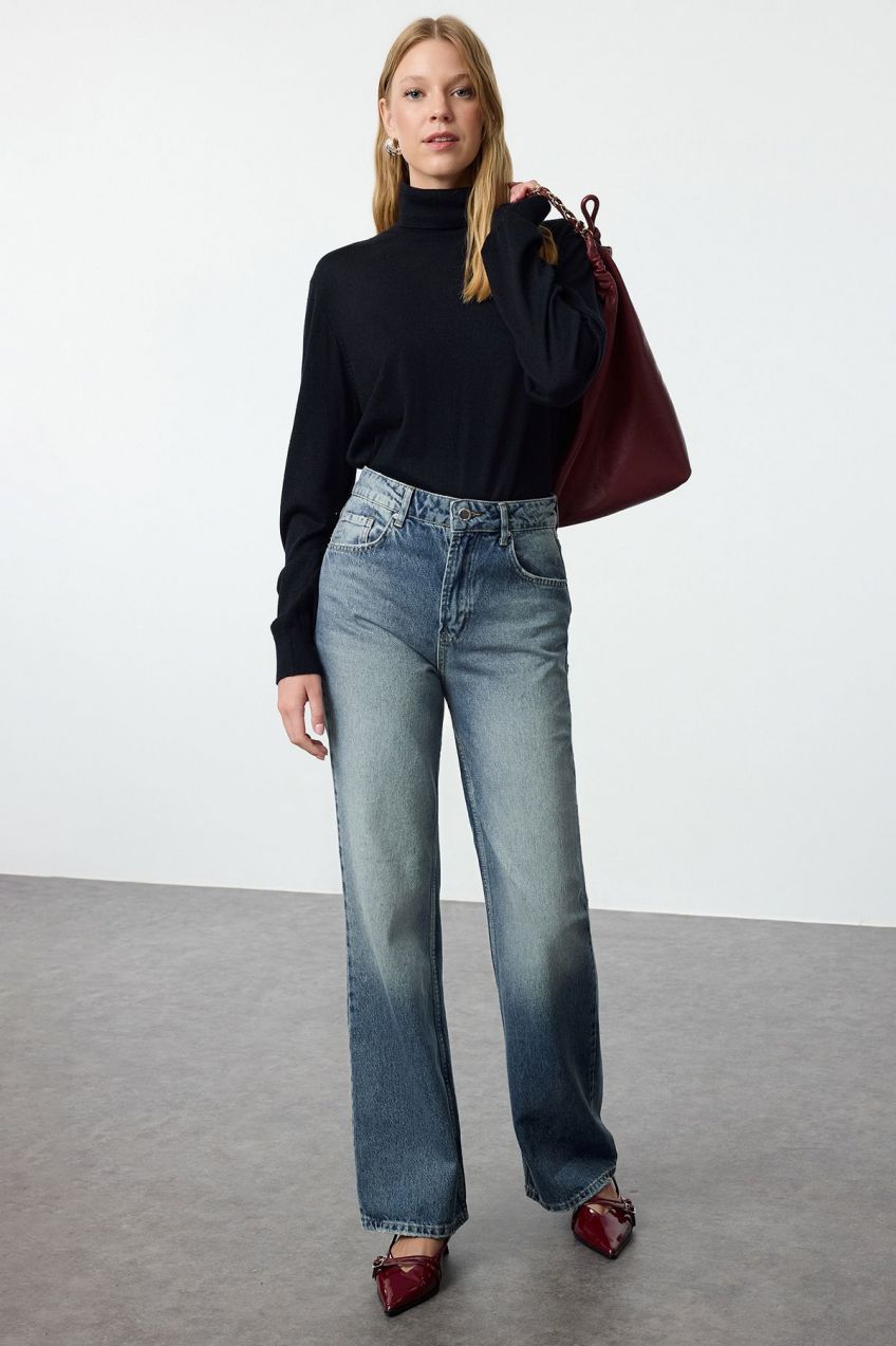 Trendyol Light Blue High Waist Wide Leg Jeans