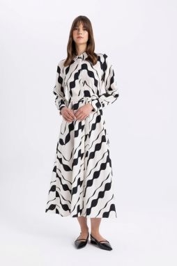 DEFACTO Shirt Collar Patterned Long Sleeve Maxi Dress