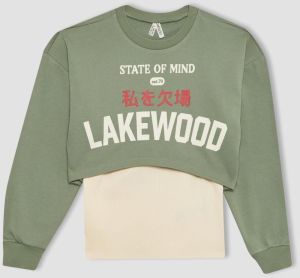 DEFACTO Girl's Crop Crew Neck 2-Piece Sweatshirt