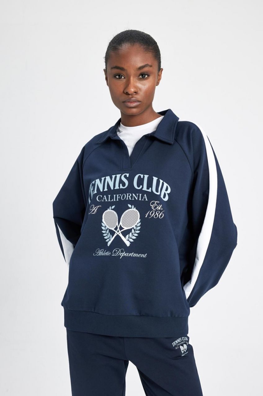 DEFACTO Fit Oversize Fit Polo Collar Sports Sweatshirt