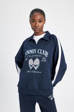 DEFACTO Fit Oversize Fit Polo Collar Sports Sweatshirt