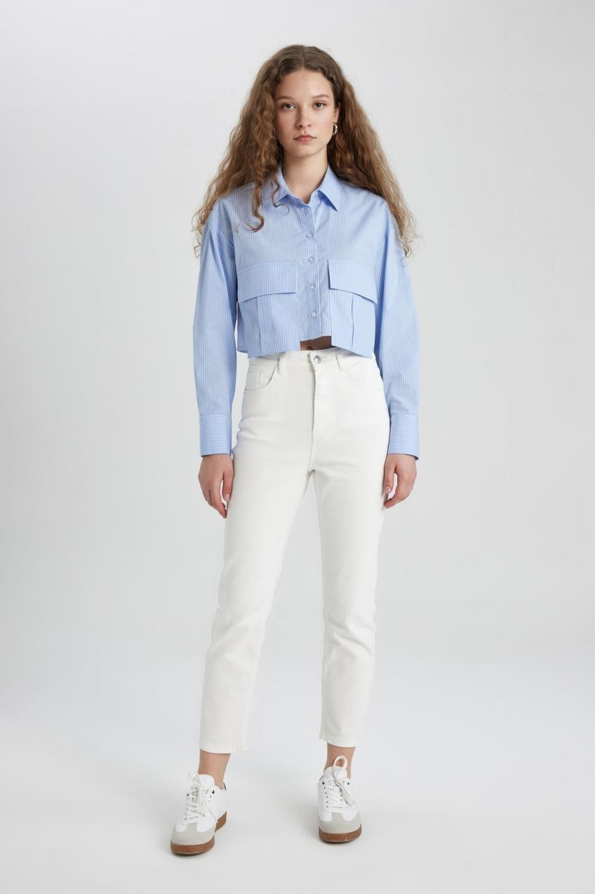 DEFACTO Mary Vintage Straight Fit High Waist Ankle-Length White Jeans C1318x24sm