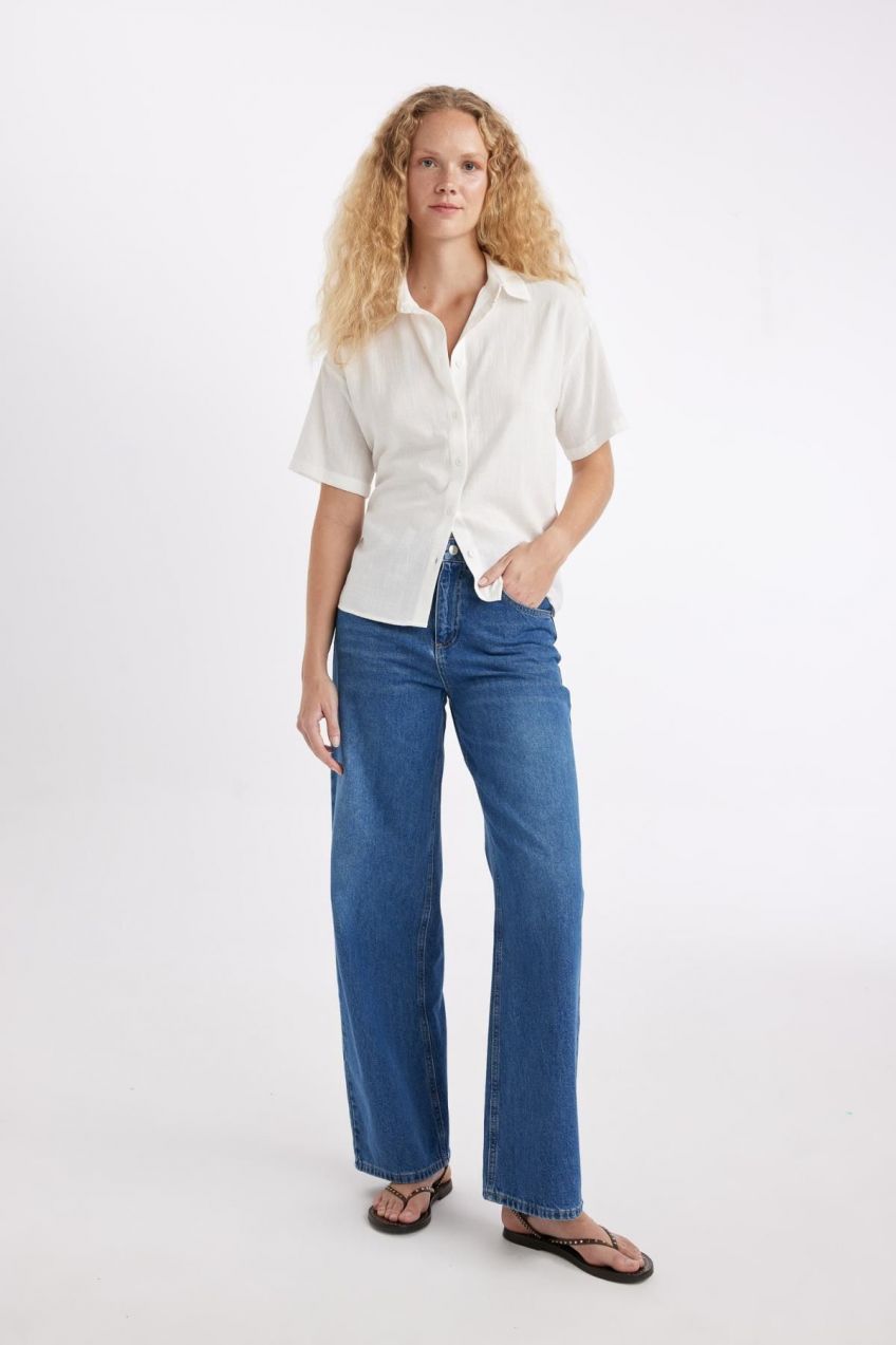 DEFACTO Wide Leg Fit Wide Fit Normal Waist Wide Leg Jean Trousers