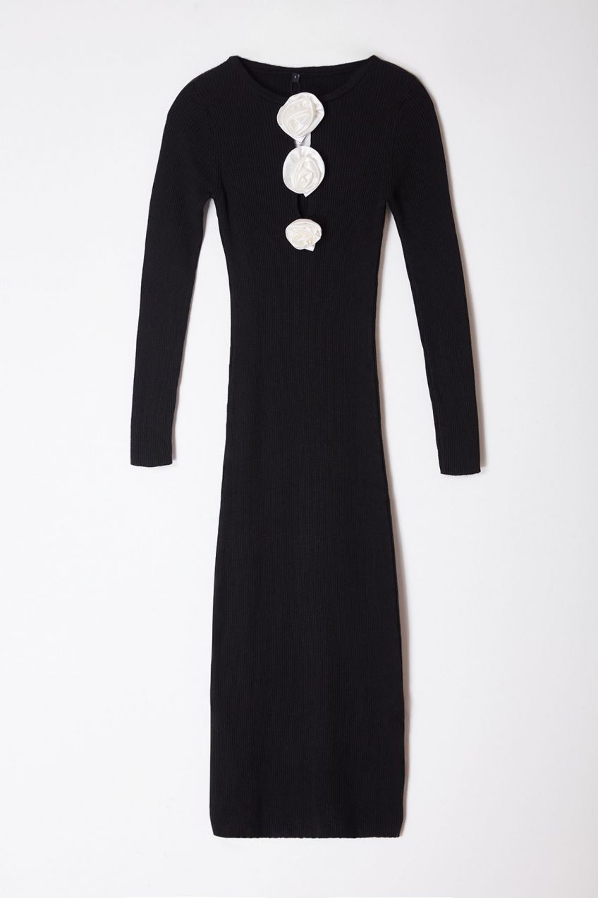 Trendyol Limited Edition Black Maxi Knitwear Rose Detailed Dress