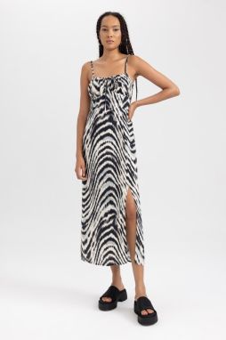 DEFACTO Zebra Patterned Slit Maxi Strappy Dress