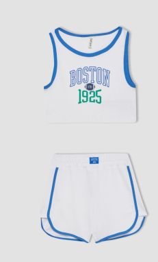 DEFACTO Girls' Ribbed Camisole Printed Athlete Shorts 2-Piece Set