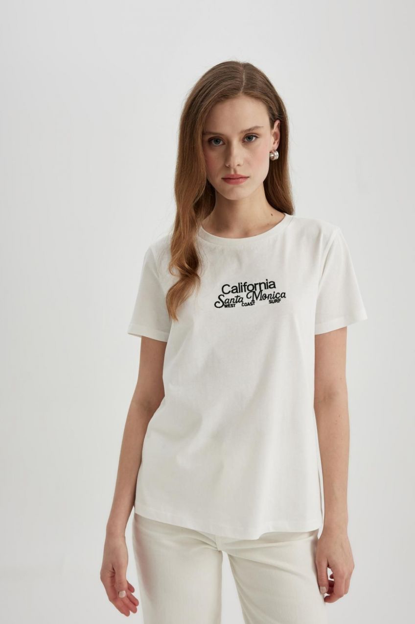 DEFACTO Regular Fit Crew Neck Printed Combed Cotton Short Sleeve T-Shirt