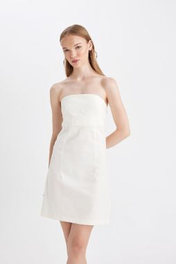 DEFACTO Strapless Bengaline White Mini Dress