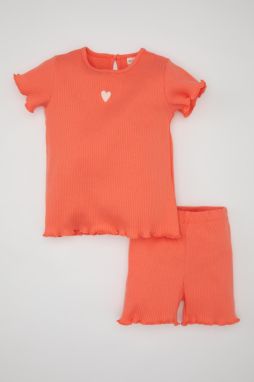 DEFACTO Baby Girl Ribbed Camisole Short Sleeve T-Shirt Shorts 2 Piece Set