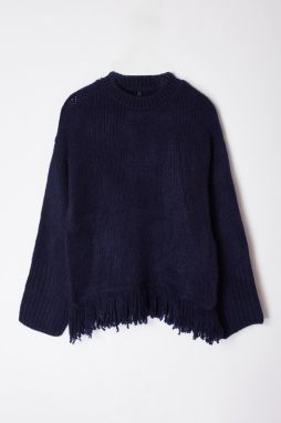Trendyol Navy Blue Soft Textured Tassel Detailed Knitwear Sweater