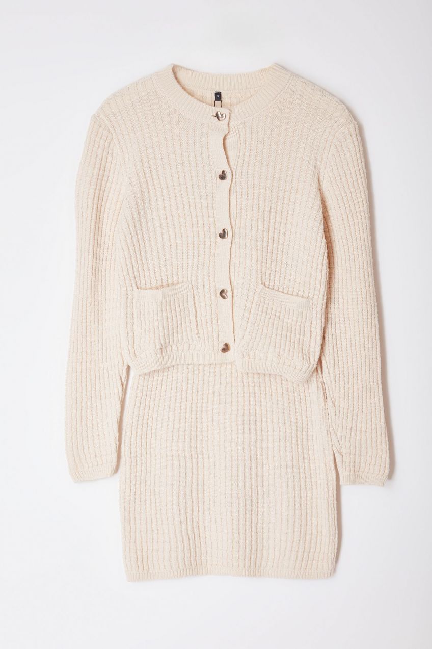 Trendyol Stone Heart Buttoned Skirted Knitwear Top-Bottom Set