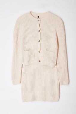 Trendyol Stone Heart Buttoned Skirted Knitwear Top-Bottom Set