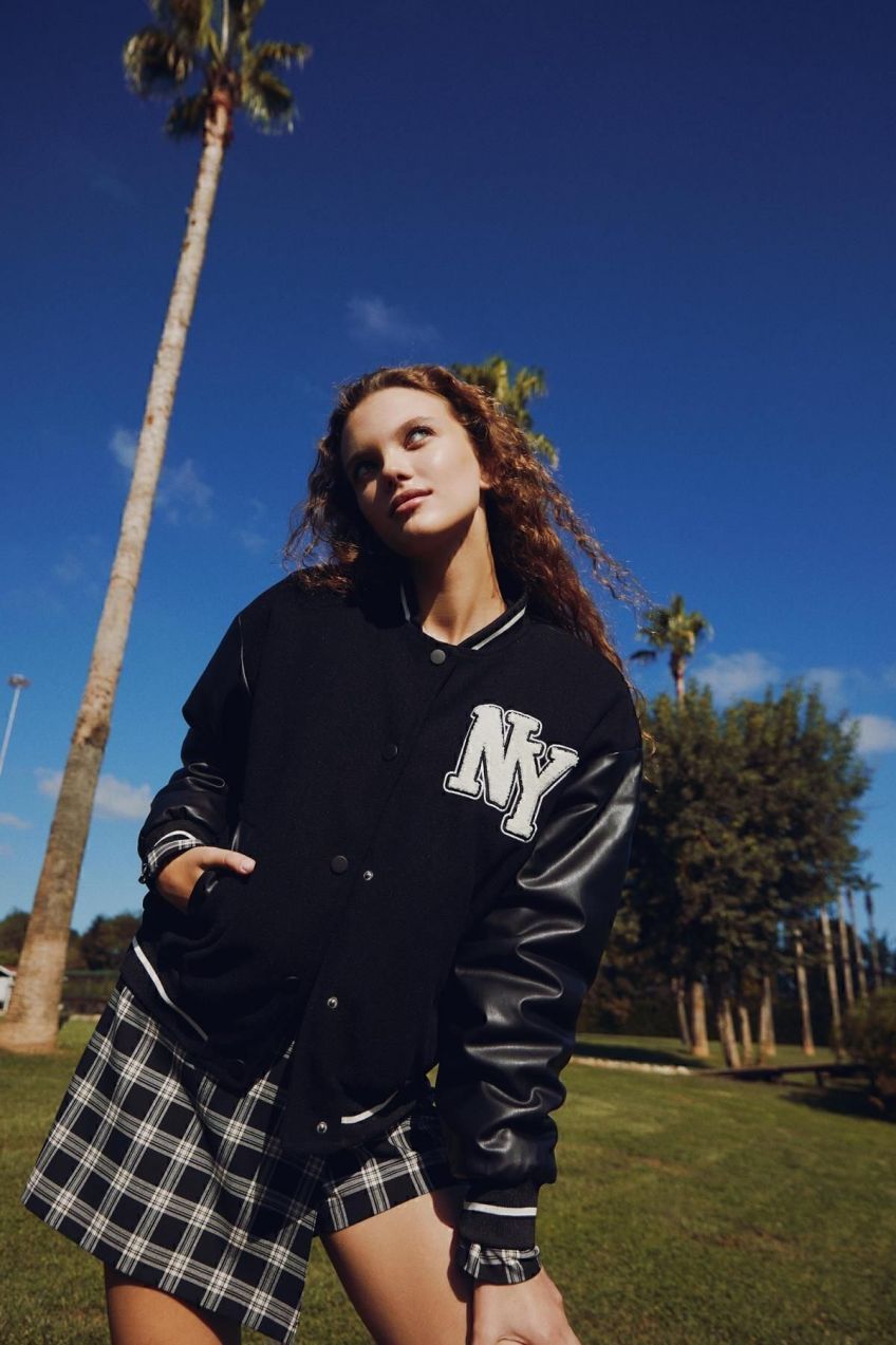 DEFACTO Water Repellent Printed College Collar Bomber Jacket