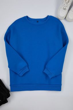 Trendyol Curve Blue Oversize/Relaxed Fit Basic Crew Neck Thick/Polar Inside Knitted Sweatshirt