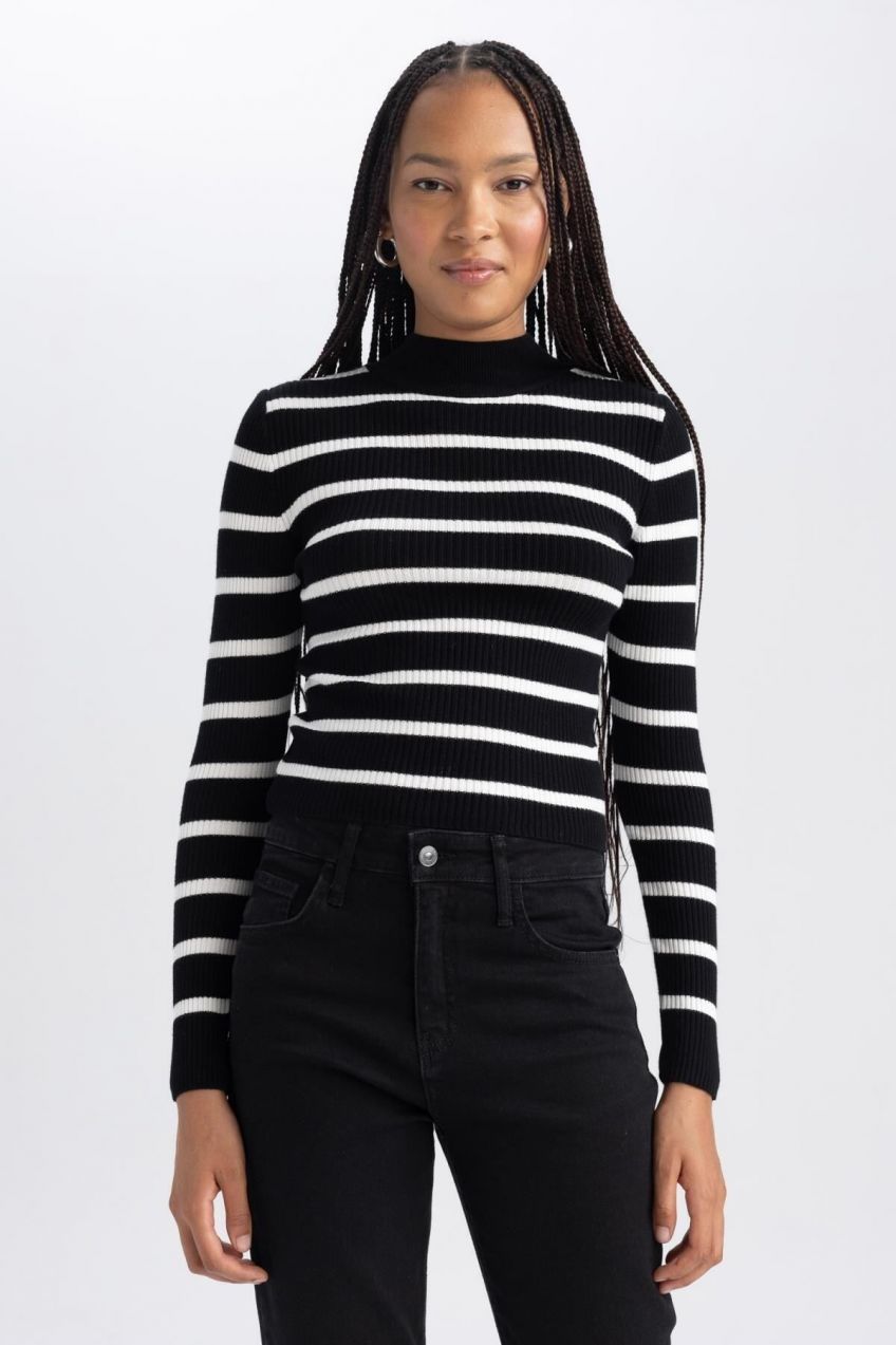 DEFACTO Slim Fit Striped Half Turtleneck Sweater