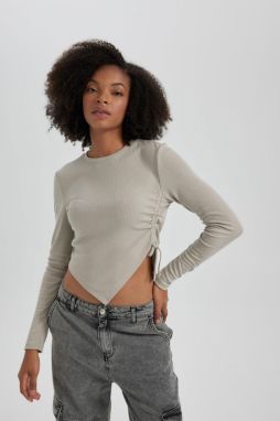 DEFACTO Asymmetric Crew Neck Ribbed Camisole Long Sleeve T-Shirt