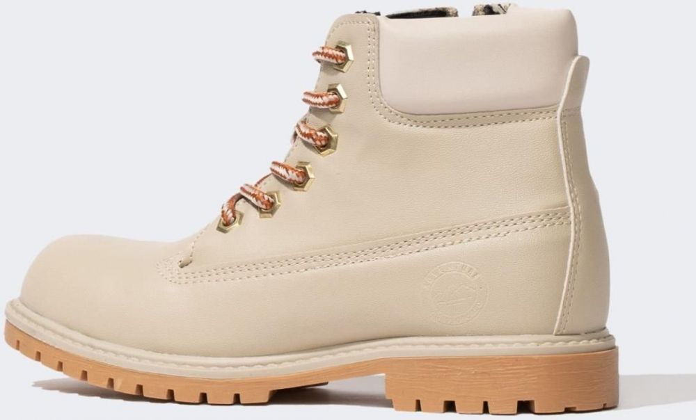 DEFACTO Girl's Lace-Up and Zippered Serrated Sole Faux Leather Boots