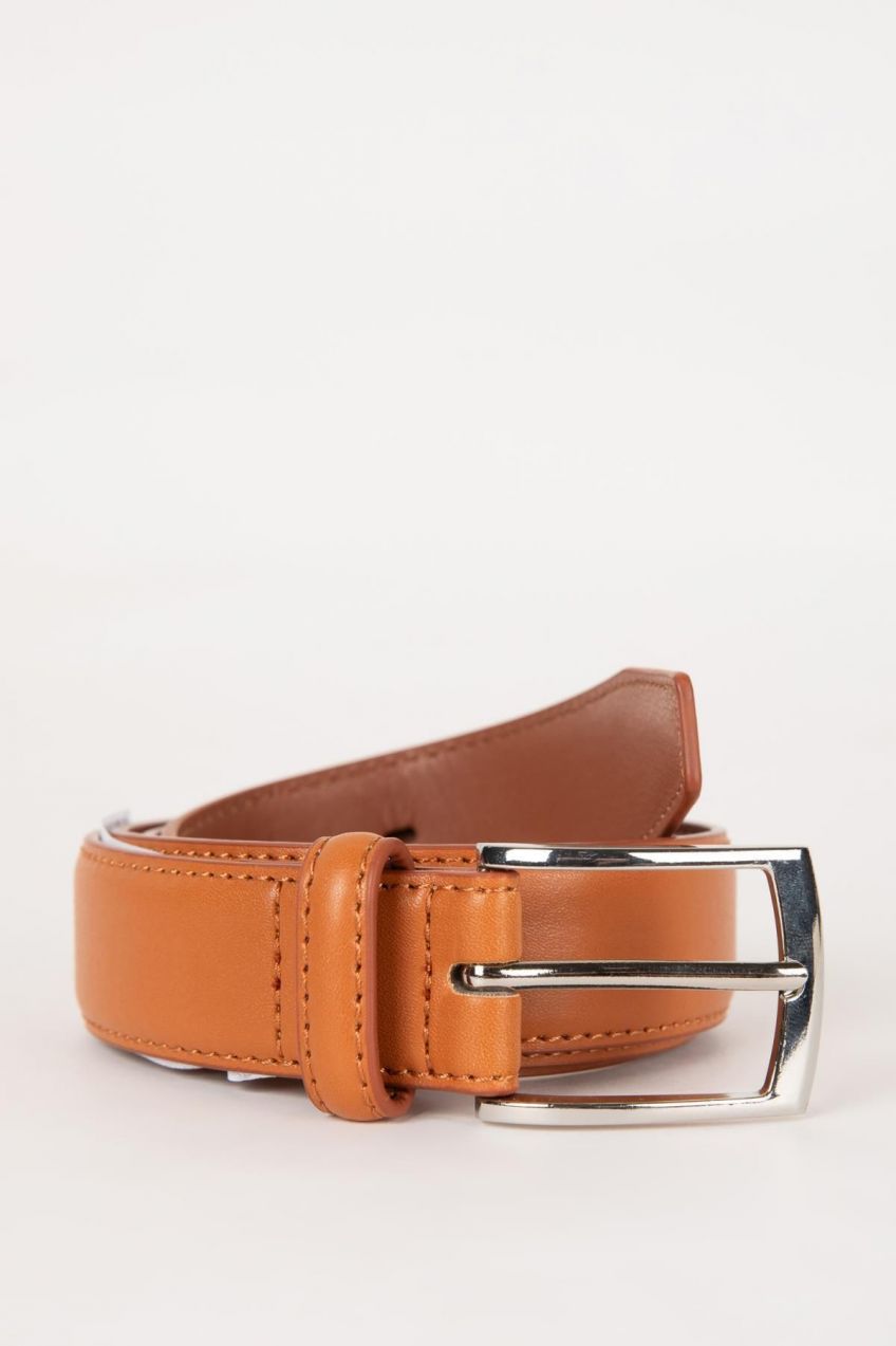 DEFACTO Men's Rectangle Buckle Faux Leather Classic Belt