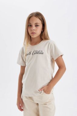DEFACTO Girls' Crew Neck Printed Short Sleeve School T-Shirt