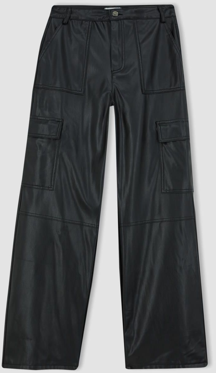 DEFACTO Wide Leg Cargo Faux Leather Trousers