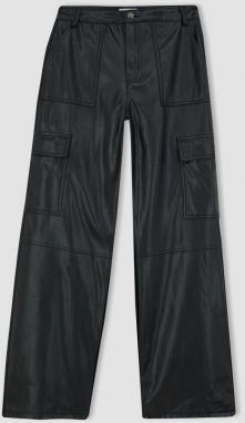 DEFACTO Wide Leg Cargo Faux Leather Trousers