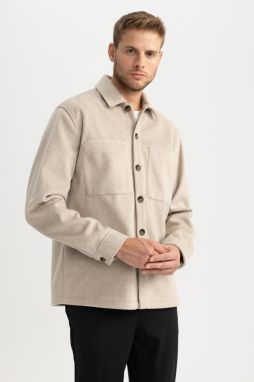 DEFACTO Relax Fit Polo Neck Wool Look Long Sleeve Shirt Jacket