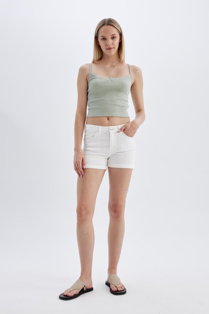 DEFACTO High Waist Fold-Ankle Jean Shorts