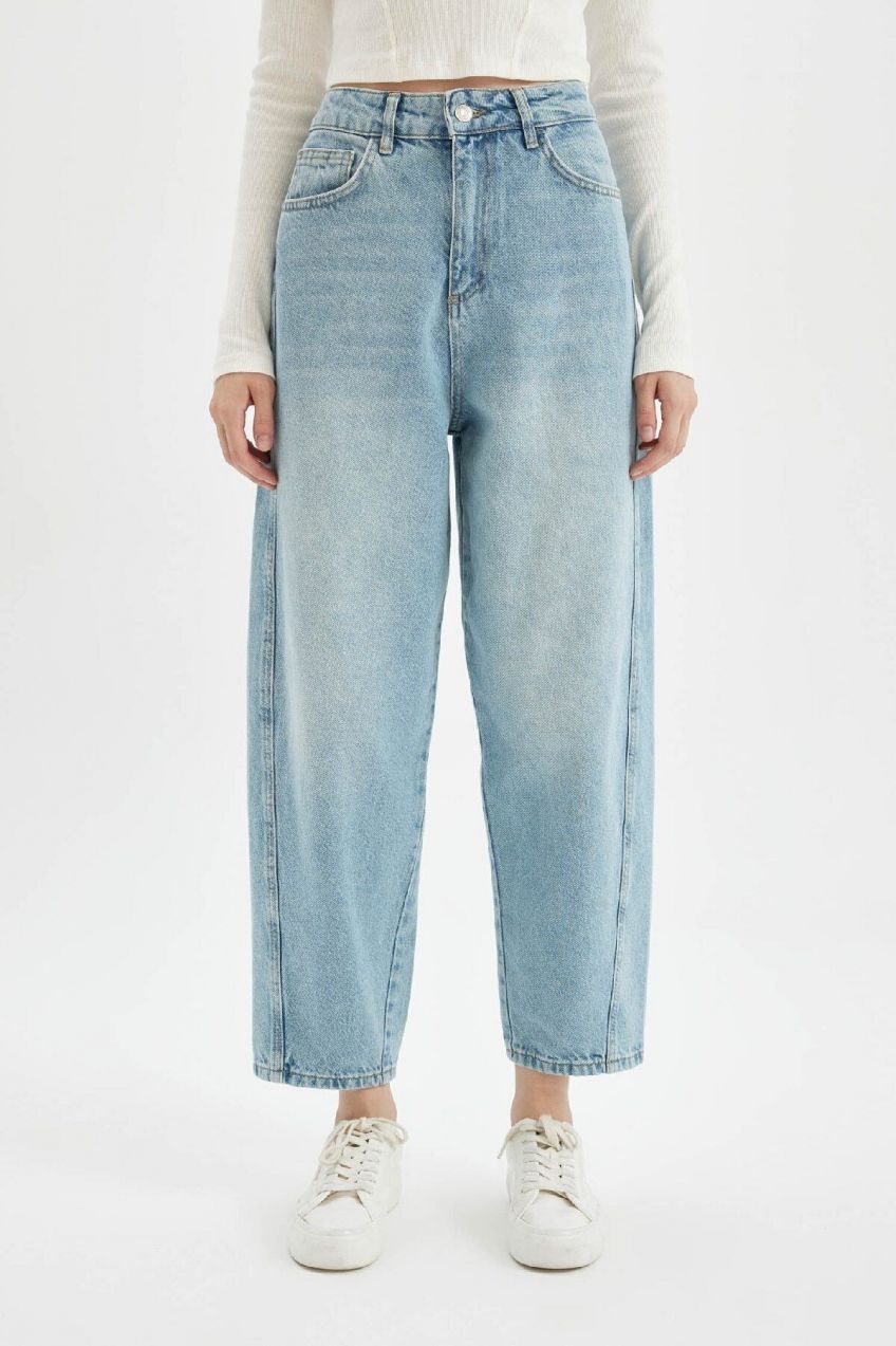 DEFACTO Carrot Fit High Waist Ankle Length Jean Washed Trousers