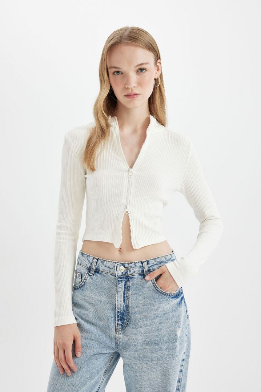 DEFACTO Fitted Stand Collar Ribbed Camisole Cardigan