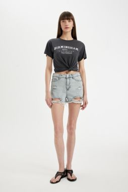 DEFACTO High Waist Cut-Out Jean Shorts